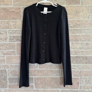 Nordstrom Kid's Black Ribbed Crop Button-Up Lightweight Cardigan
